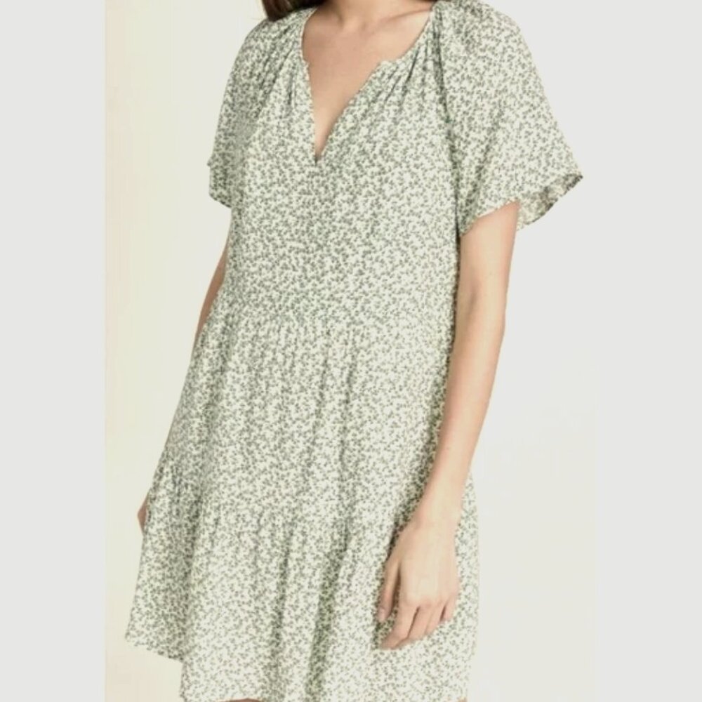 Rails | Clarissa Green Garden Short Sleeve Tiered Mini Dress | Size Small